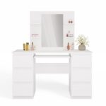 Toaletka Kosmetyczna Z Lustrem Do Makijażu Zestaw MARINA 4P + KUBA Biurko BIAŁA - obrazek 6