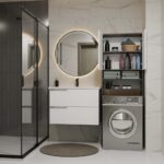 Szafka Łazienkowa na Pralkę POLA DK ANTRACYT BIEL Regał Słupek 180X64X30 - obrazek 2