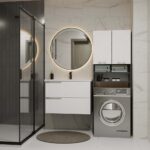 Szafka Łazienkowa na Pralkę POLA DK ANTRACYT BIEL Regał Słupek 180X64X30 - obrazek 4