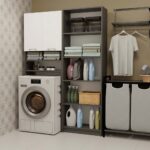 Szafka Łazienkowa na Pralkę POLA DK ANTRACYT BIEL Regał Słupek 180X64X30 - obrazek 6