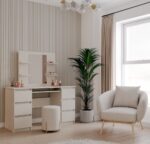 Toaletka Kosmetyczna Z Lustrem Do Makijażu Zestaw MARINA 4P + KUBA Biurko KASZMIR - obrazek 3