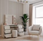 Toaletka Kosmetyczna Z Lustrem Do Makijażu Zestaw MARINA 4P + KUBA Biurko KASZMIR - obrazek 4