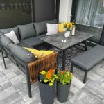 Zestaw Mebli Ogrodowych Jadalnianych TEXAS Narożny dla 6 Osób Sofa Stół Ławka SZARY - obrazek 5