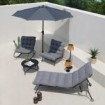 Fotel Bujany VIBE Ogrodowy z Poduszką Stalowy Czarny Szary 115 Cm - obrazek 3