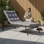 Leżak VIBE Ogrodowy z Poduszką Stalowy Regulacja Czarny Szary - obrazek 2