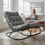 Fotel Bujany VIBE Ogrodowy z Poduszką Stalowy Czarny Szary 115 Cm - obrazek 2