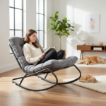 Fotel Bujany VIBE Ogrodowy z Poduszką Stalowy Czarny Szary 115 Cm - obrazek 5