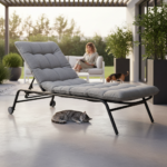 Leżak VIBE Ogrodowy z Poduszką Stalowy Regulacja Czarny Szary - obrazek 6