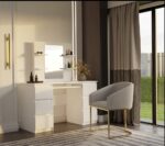 Toaletka Kosmetyczna Z Lustrem Do Makijażu Zestaw MARINA 4P + KUBA Biurko BIAŁA - obrazek 4