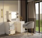 Toaletka Kosmetyczna Z Lustrem Do Makijażu Zestaw MARINA 4P + KUBA Biurko BIAŁA - obrazek 3