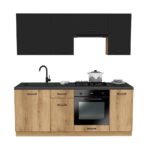 MEBLE KUCHENNE ZESTAW VARIO 200CM Z4 CZARNY DĄB EVOKE BLAT DARK BEZ AGD