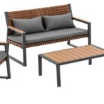 Zestaw Mebli Ogrodowych TEXAS z Sofą Fotelami i Stolikem Kawowym SZARY