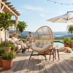 Fotel HOLAND Ogrodowy z Poduszką Rattanowy Stalowy 142 cm BEŻOWY - obrazek 2