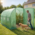 Szklarnia ogrodowa foliowa tunel z metalowymi drzwiami 6 okien Zielona 200x300x200 cm - obrazek 2