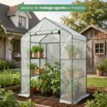 Mini szklarnia ogrodowa foliowa domek z półkami 1 drzwi Biała 143x73x195 cm