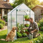 Mini szklarnia ogrodowa foliowa domek z półkami 1 drzwi Biała 143x73x195 cm - obrazek 2