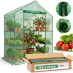 Mini szklarnia ogrodowa foliowa domek z półkami 1 drzwi Zielona 143x73x195 cm