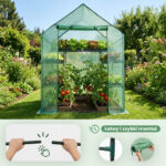Mini szklarnia ogrodowa foliowa domek z półkami 1 drzwi Zielona 143x73x195 cm - obrazek 2
