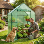 Mini szklarnia ogrodowa foliowa domek z półkami 1 drzwi Zielona 143x73x195 cm - obrazek 3