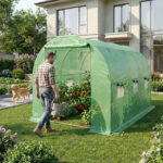 Szklarnia ogrodowa foliowa tunel z rolowanymi ścianami 1 drzwi 6 okien Zielona 200x300x200 cm - obrazek 2