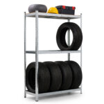 Regał na opony metalowy garażowy 120 cm 3 półki 120x40x180 Galwanizowany Srebrny