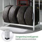 Regał na opony metalowy garażowy 120 cm 3 półki 120x40x180 Galwanizowany Srebrny - obrazek 2