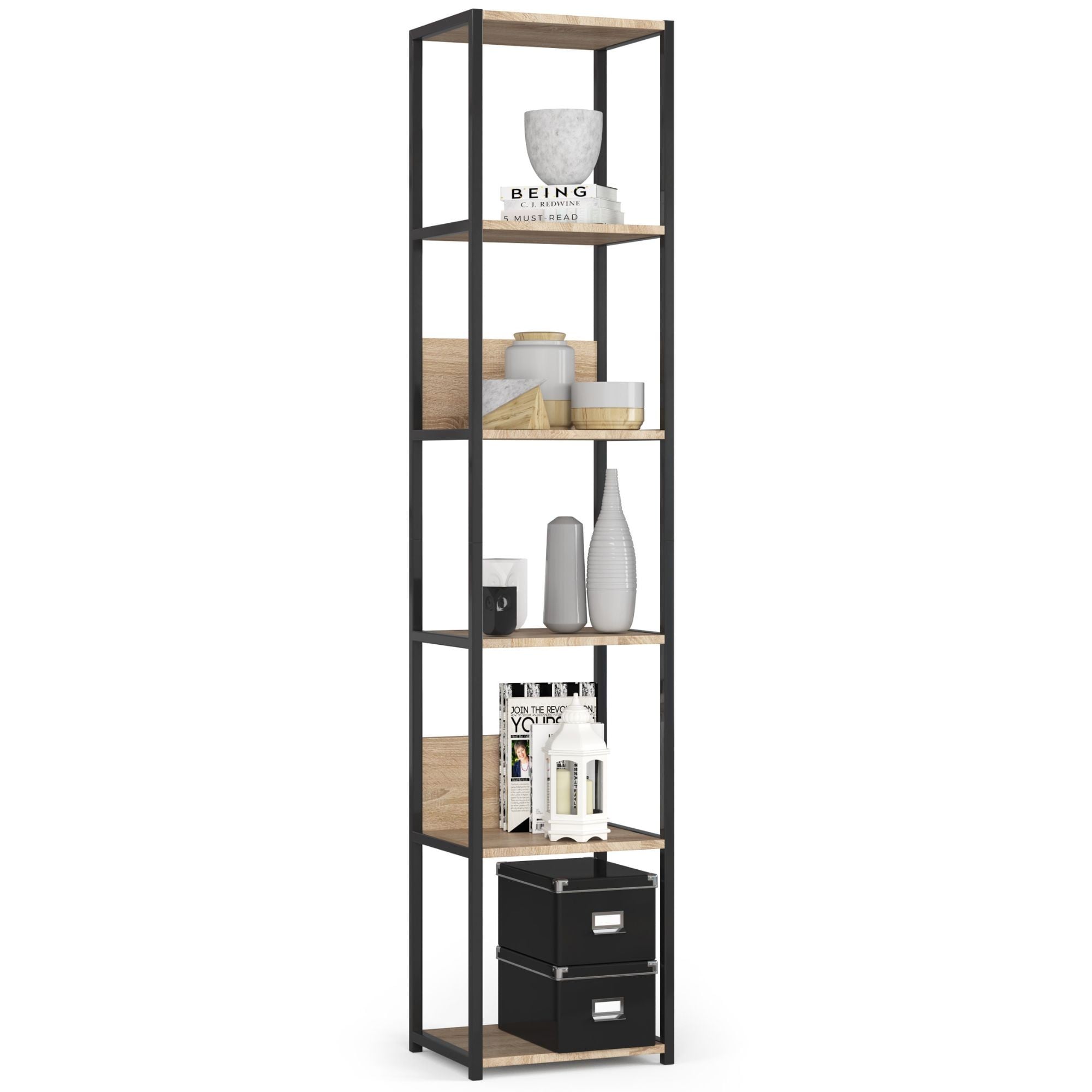 export Regał loftowy metalowy 40 cm - czarny-dąb sonoma - 6 półek - obrazek 1