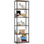 Regał loftowy metalowy 60 cm - czarny-dąb craft - 6 półek