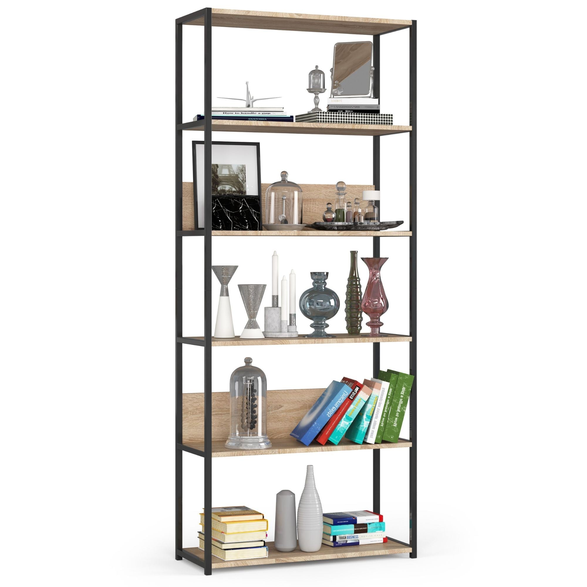 export Regał loftowy metalowy 80 cm - czarny-dąb sonoma - 6 półek - obrazek 1