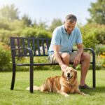 Czarna ławka ogrodowa LINEA ze stalowymi nogami i oparciem szerokość 119 cm - obrazek 3