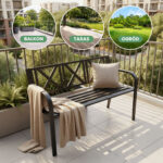 Czarna ławka ogrodowa CROSS ze stalowymi nogami i oparciem szerokość 119 cm - obrazek 2