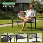 Czarna ławka ogrodowa ARCADIA ze stalowymi nogami i żeliwnym oparciem szerokość 127 cm - obrazek 3