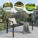 Czarna ławka ogrodowa CLASSICO ze stalowymi nogami i żeliwnym oparciem szerokość 127 cm - obrazek 2