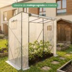 Szklarnia ogrodowa foliowa domek 1 drzwi 2 okna Biała 202x80x170 cm