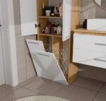 Szafka Łazienkowa NEL 2K DD Regał Słupek 2 Kosze Na Pranie BIEL DĄB ARTISAN - obrazek 3