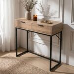 Konsola stolik loftowy ELANO 2 szuflady 80 cm Dąb Artisan Czarne nogi - obrazek 3