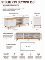 Szafka RTV OLYMPO 150 BIAŁA DĄB ARTISAN 150 CM Stolik Pod TV Telewizor - obrazek 7