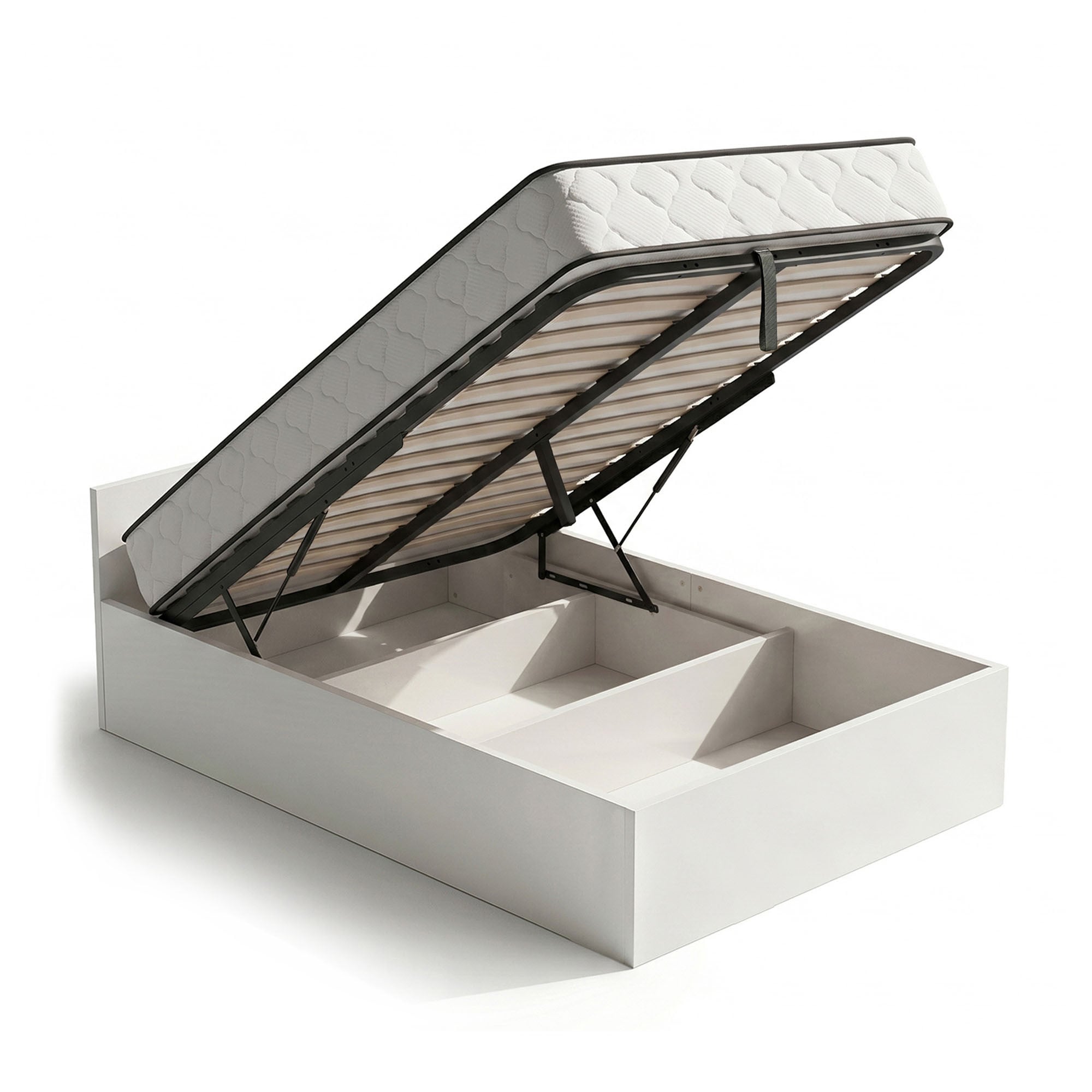 export Łóżko 100x200 cm z metalowym stelażem podnoszonym i materacem sprężynowym Białe - obrazek 1