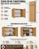 Szafa z Nadstawką SD-90 Drzwi Półki DĄB ARTISAN Do Garderoby Pokoju Biura - obrazek 6