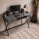 Biurko industrialne komputerowe Grafit CROSSLINE 120 cm 2 szuflady 1 półka Czarne nogi - obrazek 2