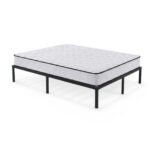 Łóżko Metalowe 140x200 cm z Materacem Łóżko Gościnne Składane Metalowy Stelaż i Rama Czarne 9 nóżek 20 listew