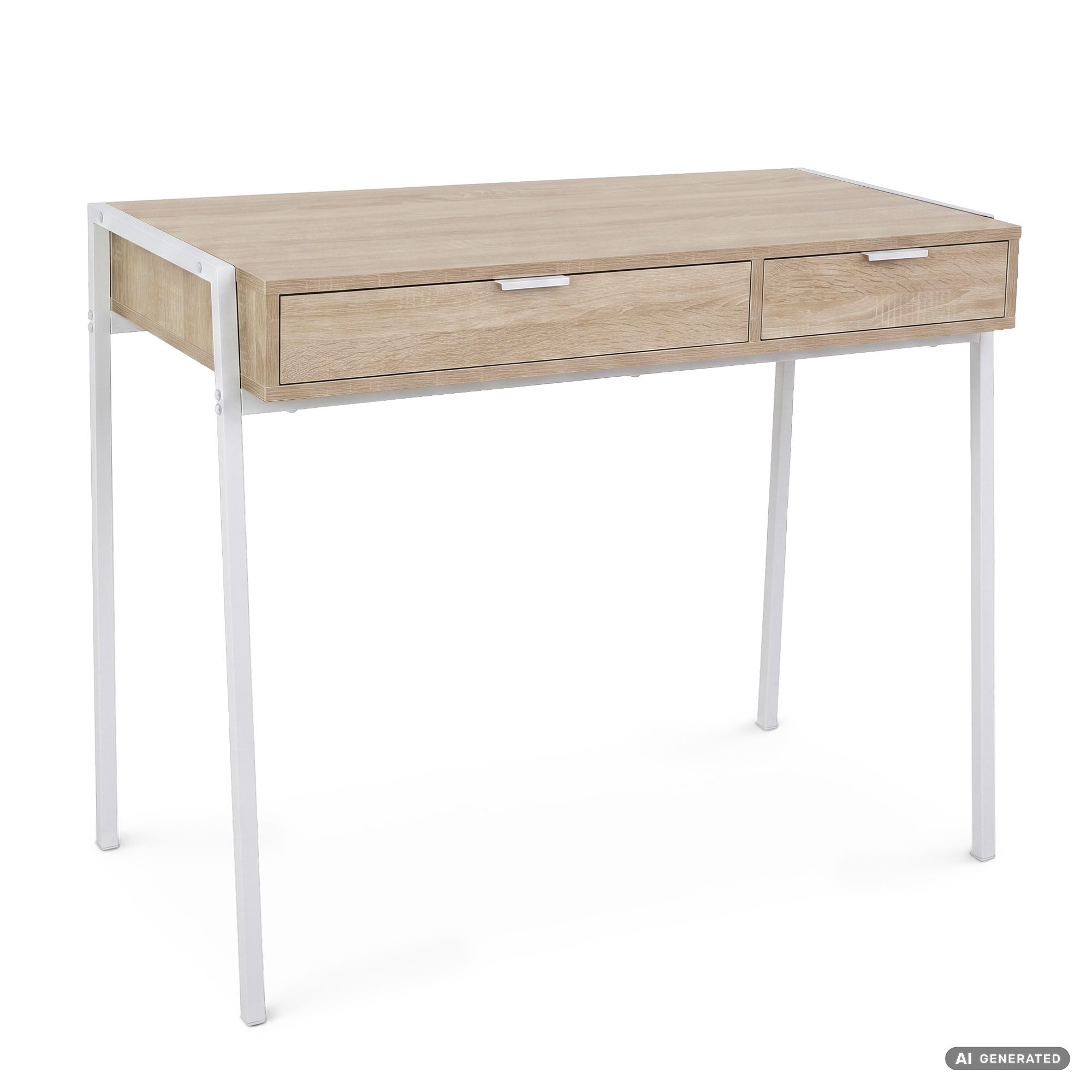 export Biurko industrialne komputerowe Dąb Sonoma ZENTIA 100 cm 2 szuflady Białe nogi - obrazek 1