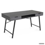 Biurko industrialne komputerowe Grafit ARDEN 120 cm 2 szuflady 1 półka Czarne nogi