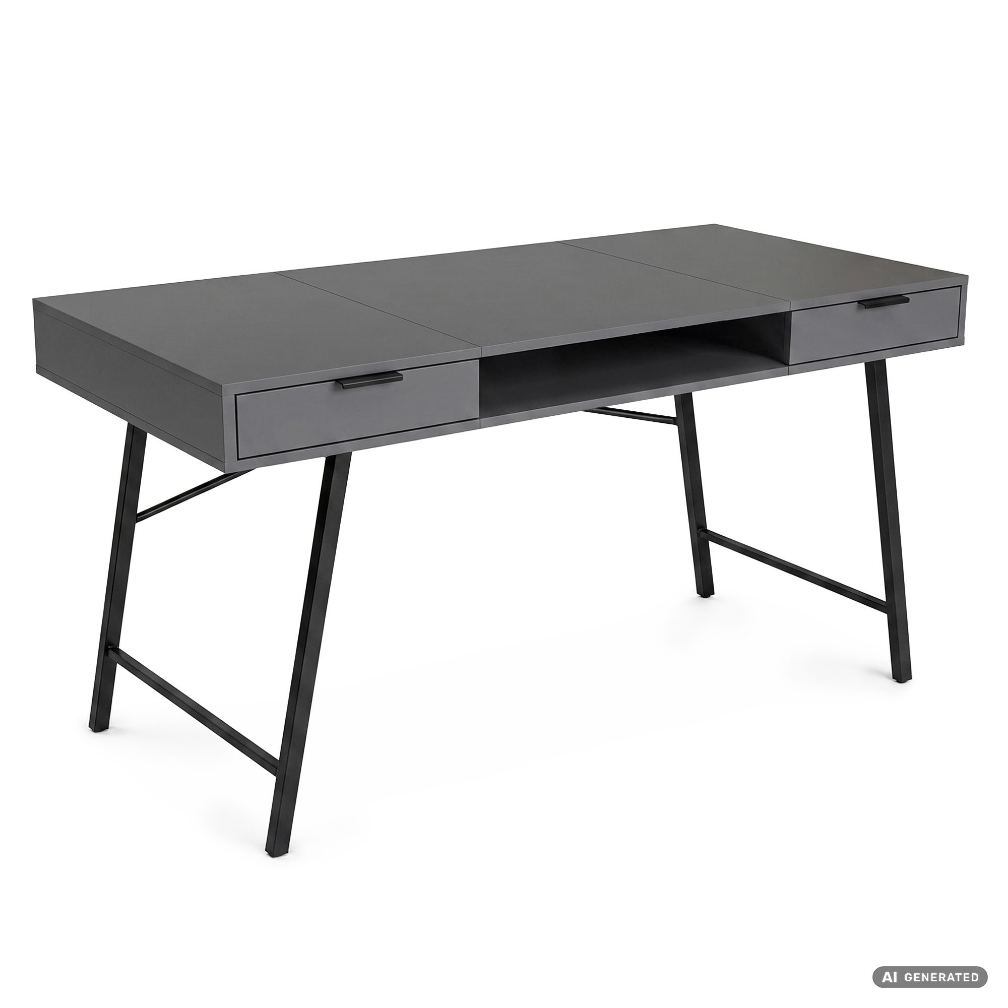 export Biurko industrialne komputerowe Grafit ARDEN 120 cm 2 szuflady 1 półka Czarne nogi - obrazek 1