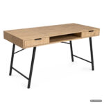Biurko industrialne komputerowe Dąb Artisan ARDEN 120 cm 2 szuflady 1 półka Czarne nogi