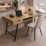 Biurko industrialne komputerowe Dąb Artisan ARDEN 120 cm 2 szuflady 1 półka Czarne nogi - obrazek 3