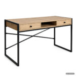 Biurko industrialne komputerowe Dąb Artisan ELONIS 123 cm 2 szuflady 1 półka Czarne nogi