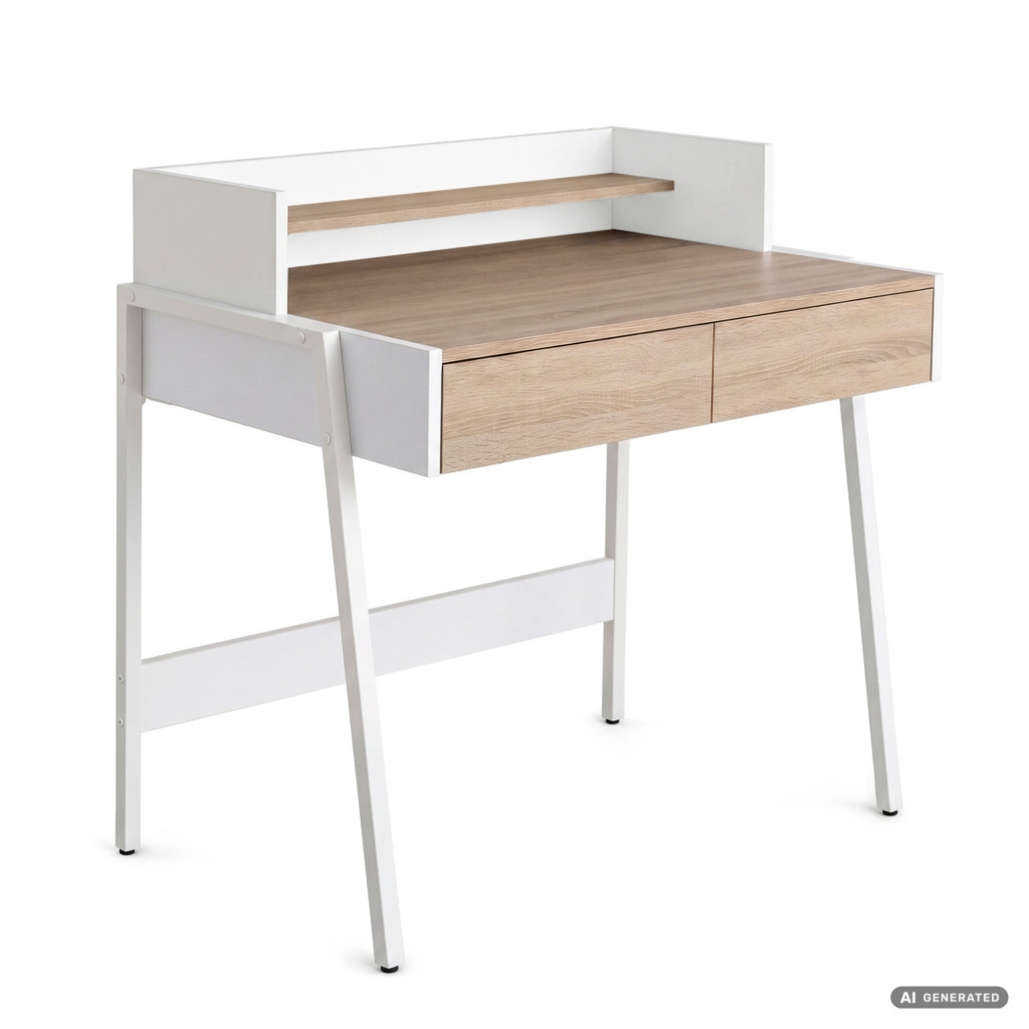export Biurko industrialne komputerowe Dąb Sonoma FLUX 78 cm 2 szuflady 1 półka Białe nogi - obrazek 1